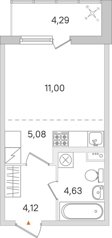 студия, 24.8 м², 1 этаж 