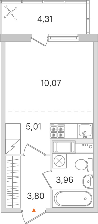 студия, 22.8 м², 5 этаж 