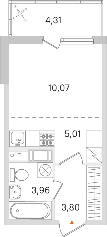 студия, 22.8 м², 7 этаж 