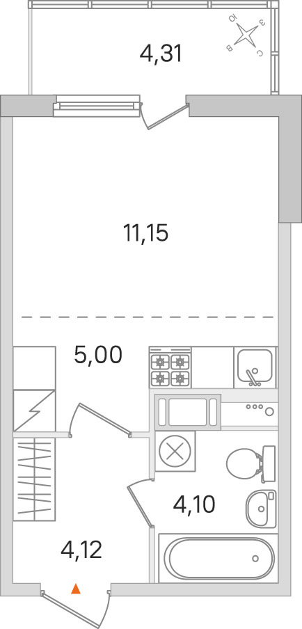 студия, 24.4 м², 8 этаж 