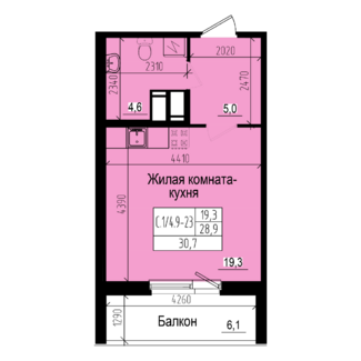 студия, 28.9 м², 17 этаж 