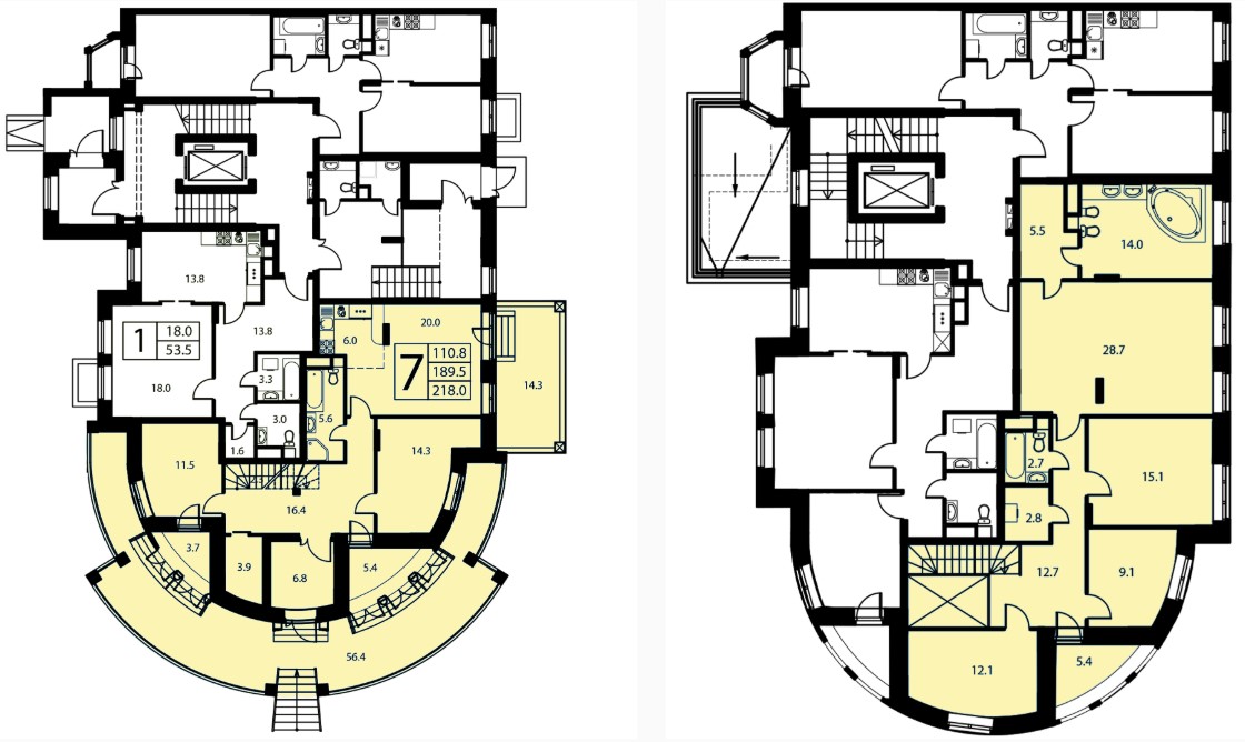 7 комн. квартира, 190 м², 2 этаж  (из 6)