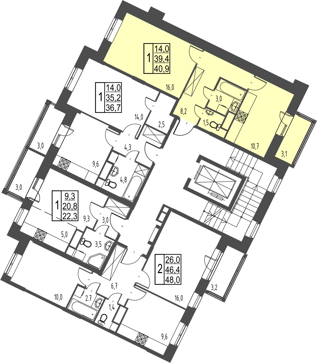 1 комн. квартира, 39.7 м², 2 этаж  (из 9)