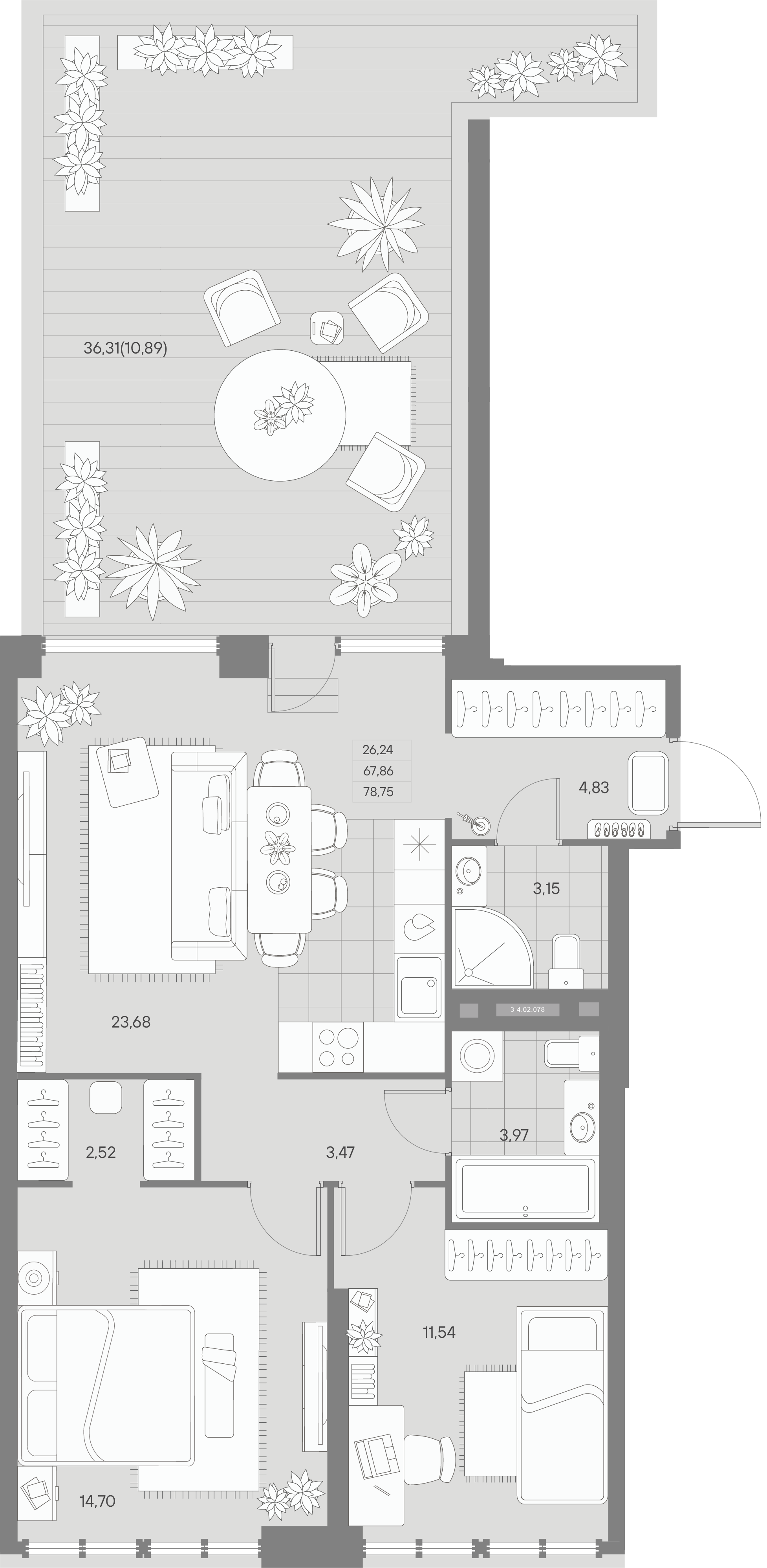 2 комн. квартира, 80 м², 2 этаж 