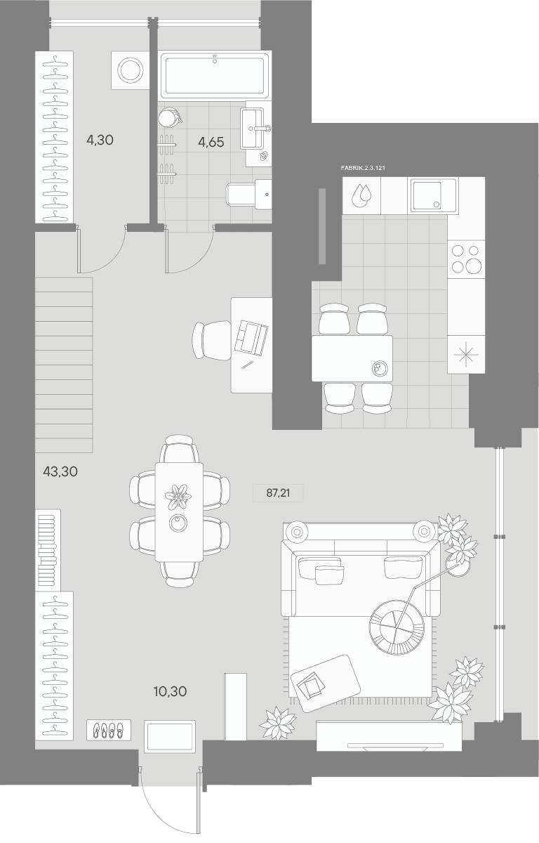 1 комн. квартира, 88.7 м², 3 этаж 