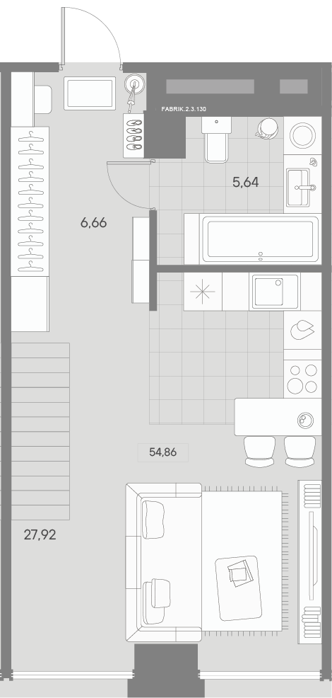 1 комн. квартира, 55.3 м², 3 этаж 