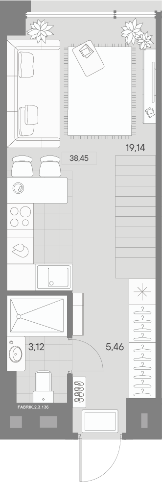 1 комн. квартира, 38.5 м², 3 этаж 