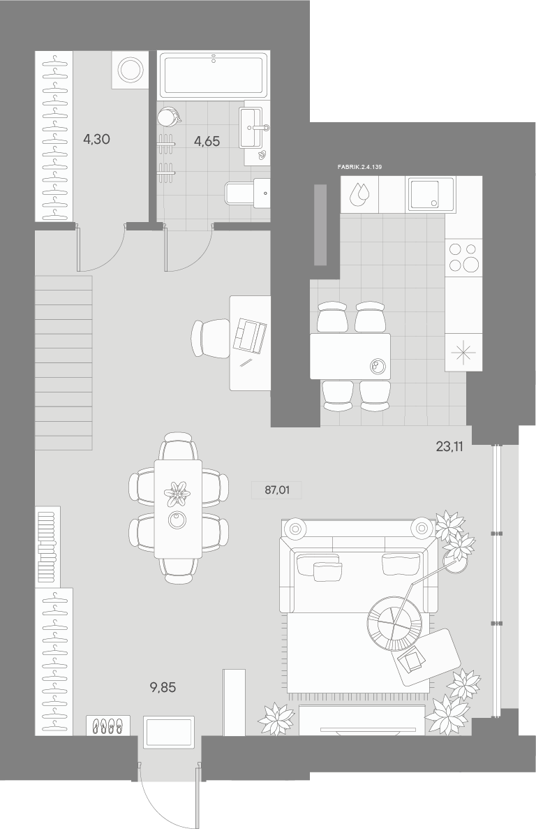 1 комн. квартира, 88.8 м², 4 этаж 
