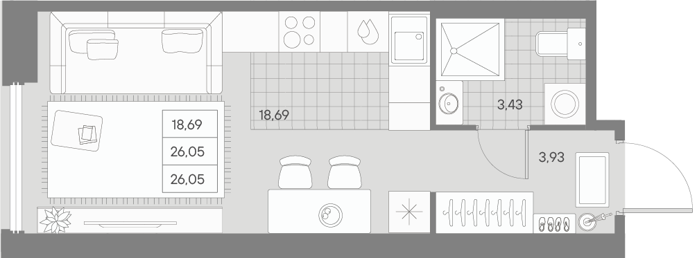 1 комн. квартира, 26 м², 1 этаж 