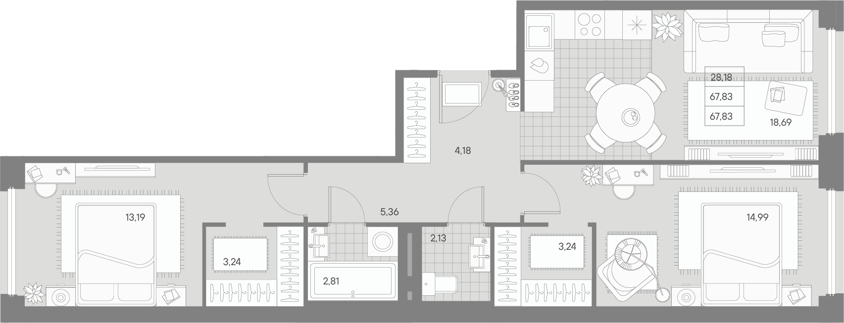 2 комн. квартира, 67.8 м², 4 этаж 