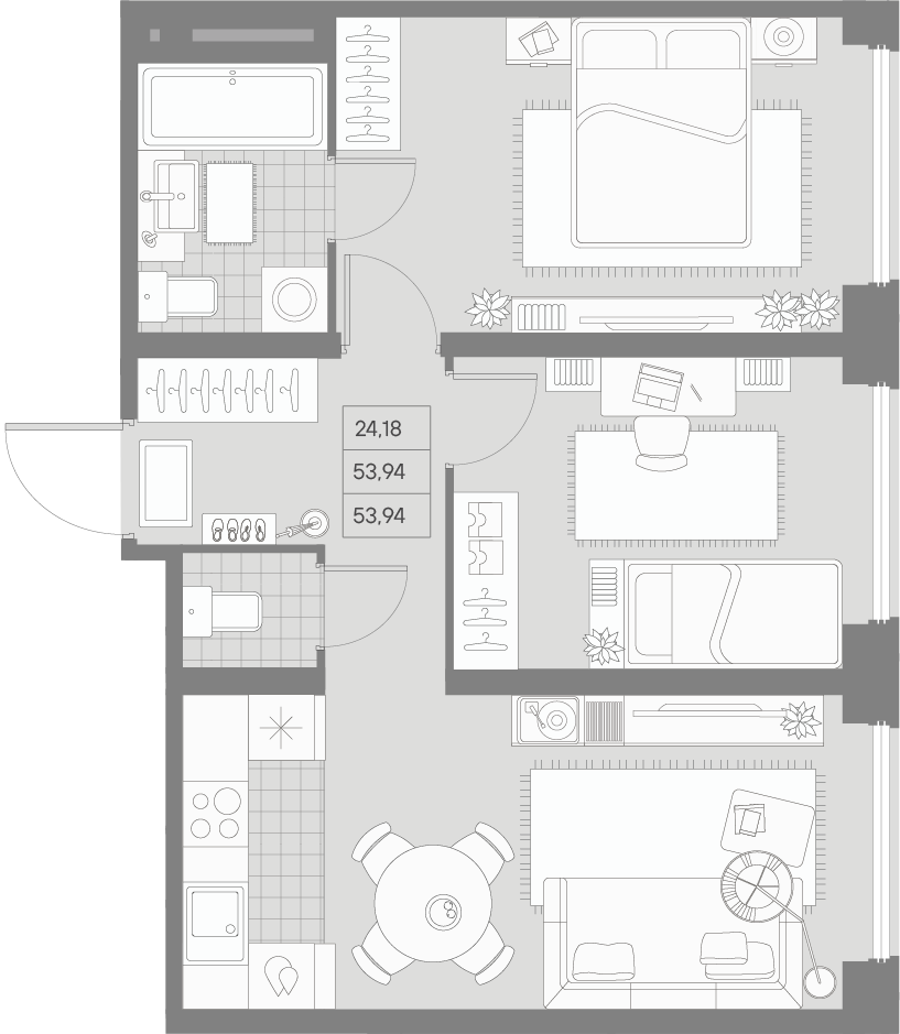 2 комн. квартира, 53.7 м², 6 этаж 