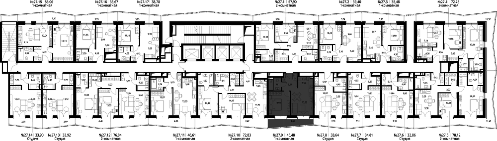 1 комн. квартира, 46.9 м², 27 этаж  (из 39)