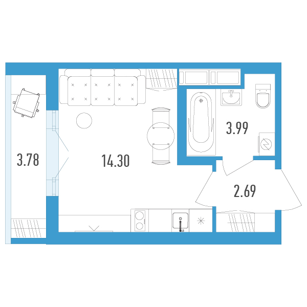 студия, 22.9 м², 12 этаж 
