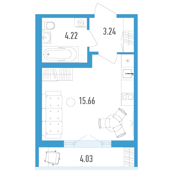 студия, 24.3 м², 2 этаж 