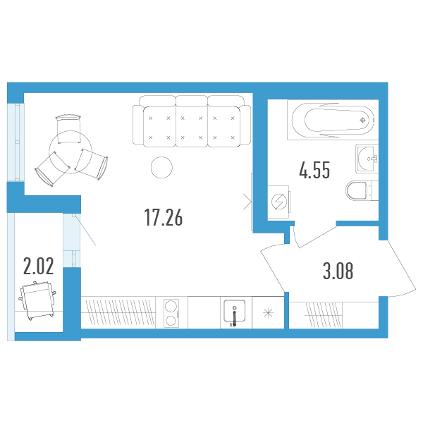 студия, 25.9 м², 2 этаж 