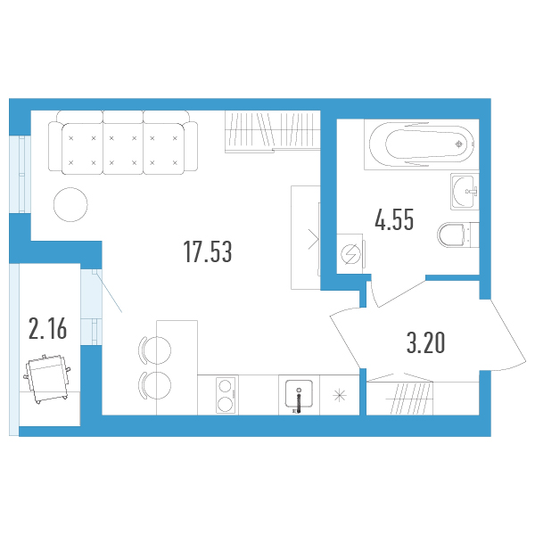 студия, 26.4 м², 2 этаж 