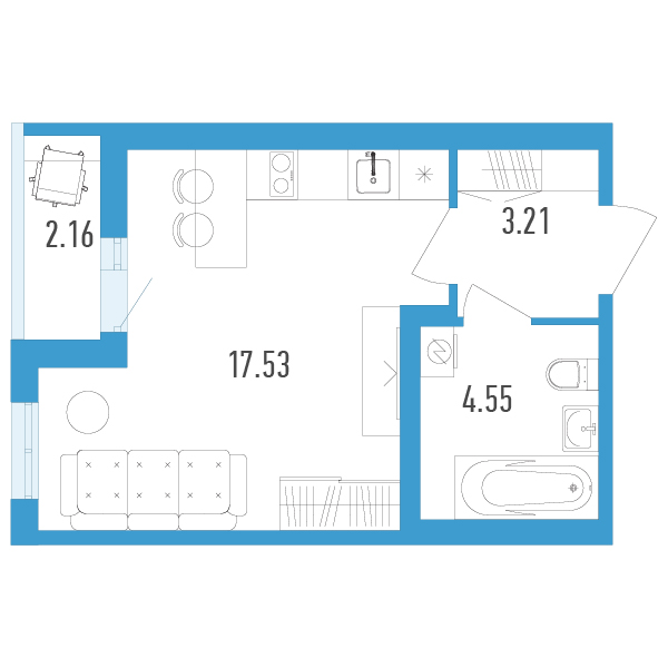 студия, 26.4 м², 2 этаж 