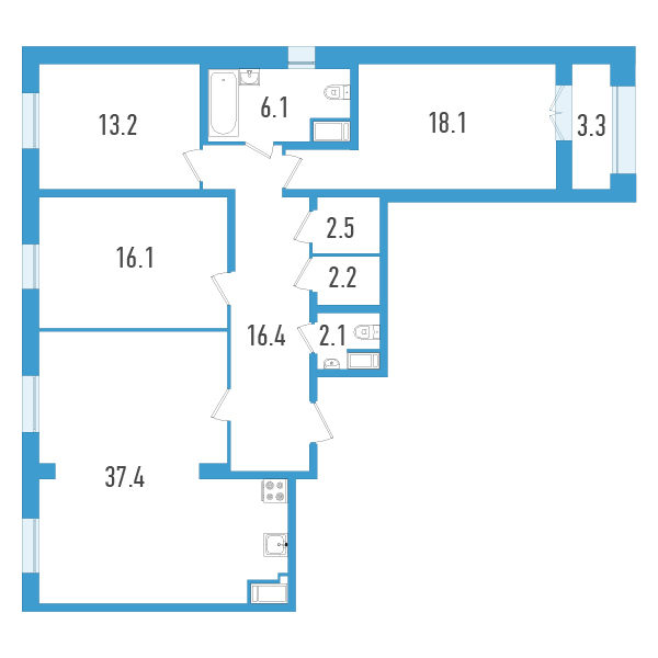 2 комн. квартира, 115.8 м², 12 этаж 