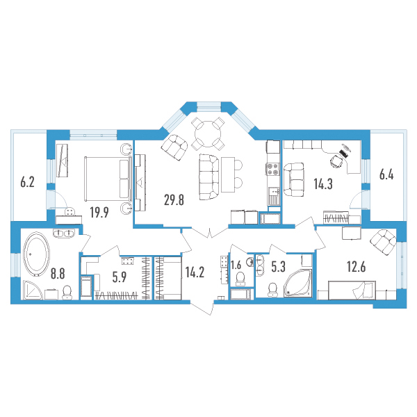 2 комн. квартира, 118.7 м², 8 этаж 