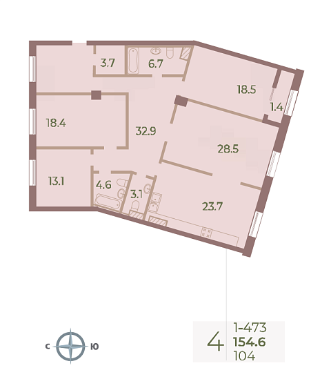 3 комн. квартира, 154.6 м², 7 этаж 