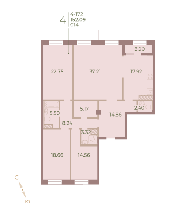3 комн. квартира, 152.2 м², 7 этаж 