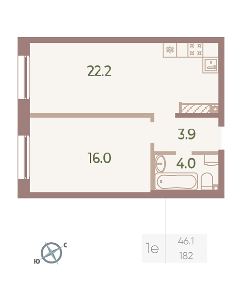 студия, 46.1 м², 9 этаж 
