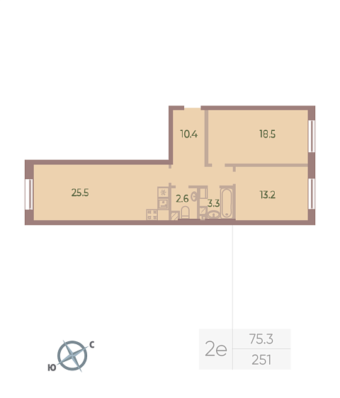 1 комн. квартира, 73.5 м², 6 этаж 