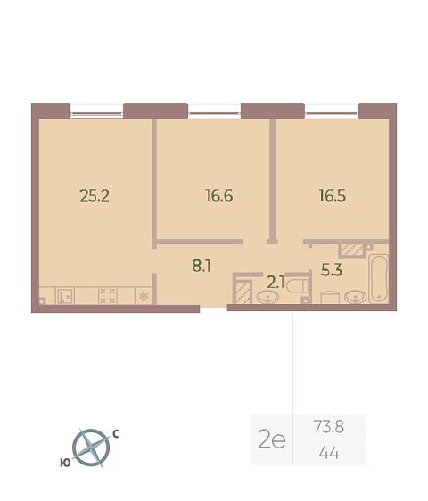 1 комн. квартира, 73.8 м², 9 этаж 