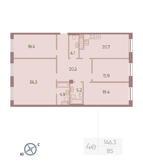 3 комн. квартира, 146.3 м², 9 этаж 