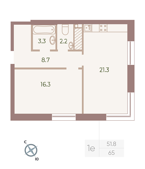 студия, 51.8 м², 8 этаж 