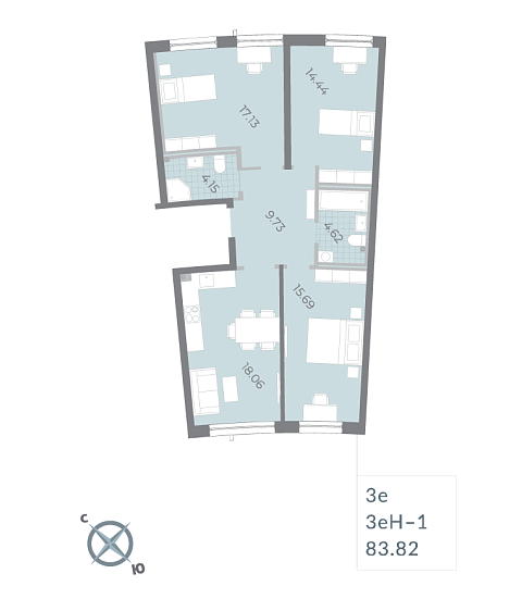 2 комн. квартира, 84 м², 2 этаж 