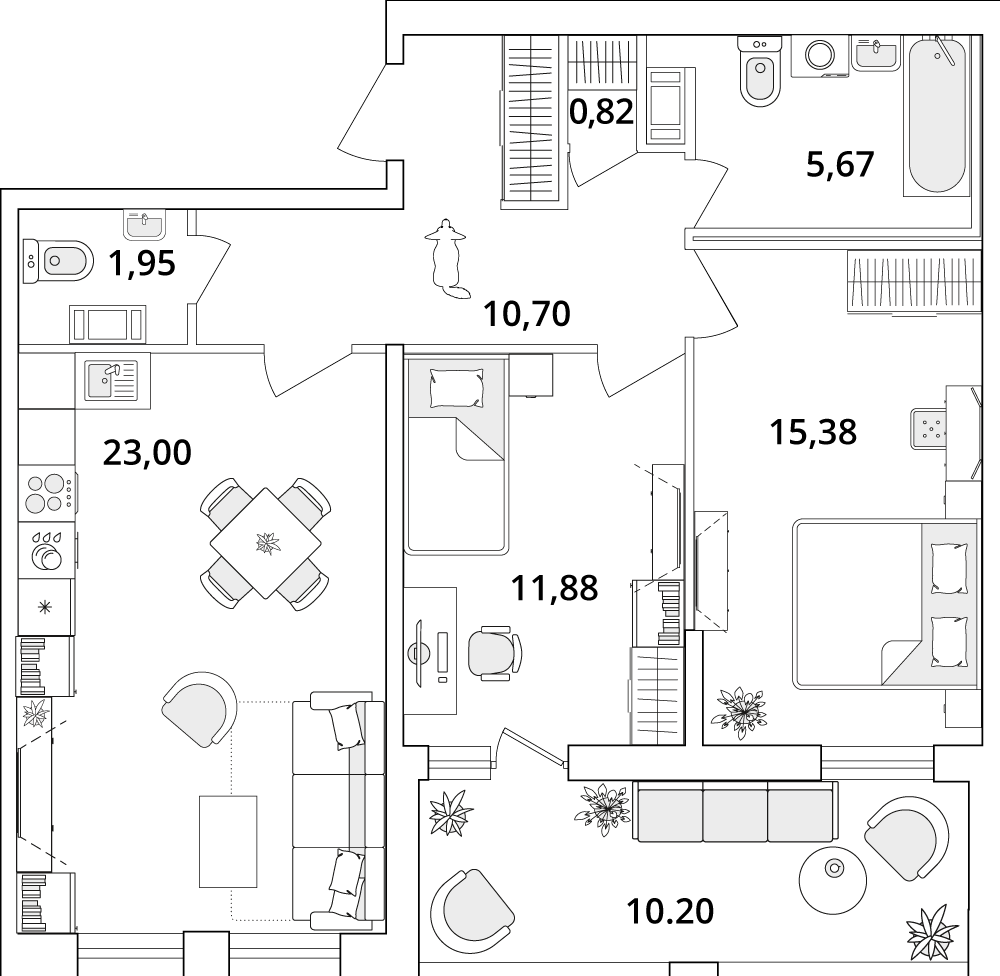 2 комн. квартира, 74.6 м², 5 этаж 