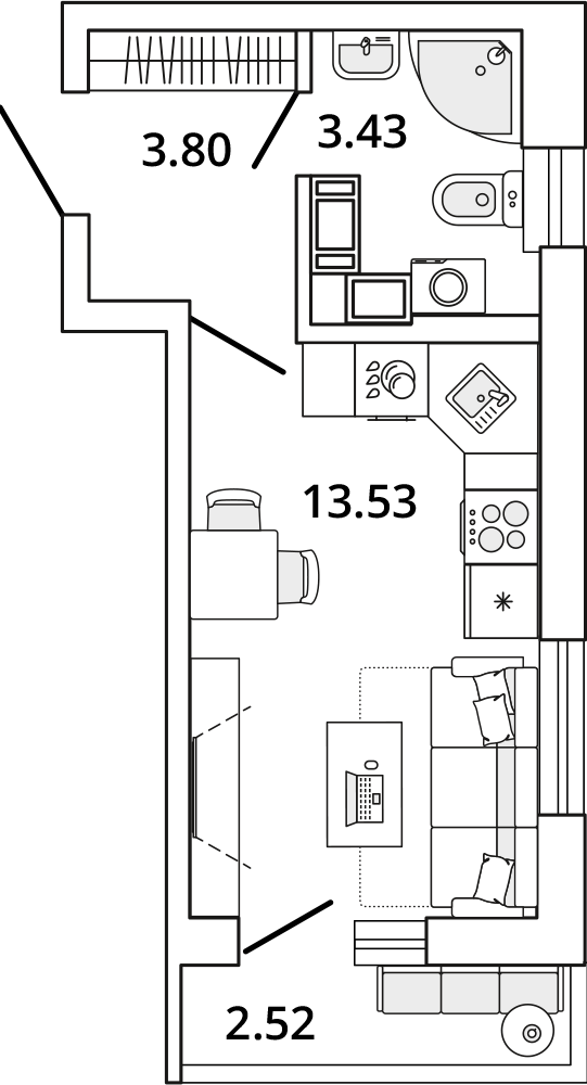 студия, 22 м², 12 этаж 
