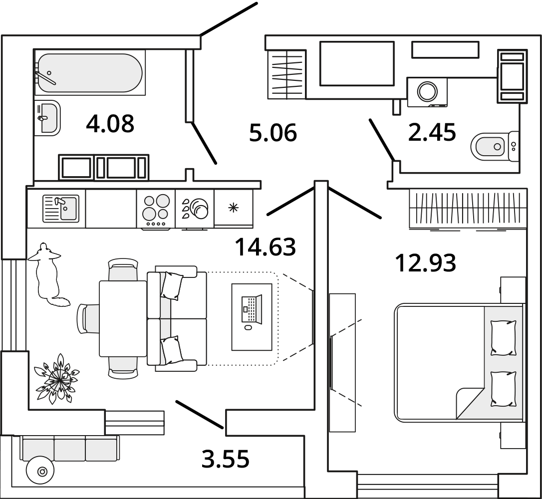1 комн. квартира, 40.9 м², 15 этаж 