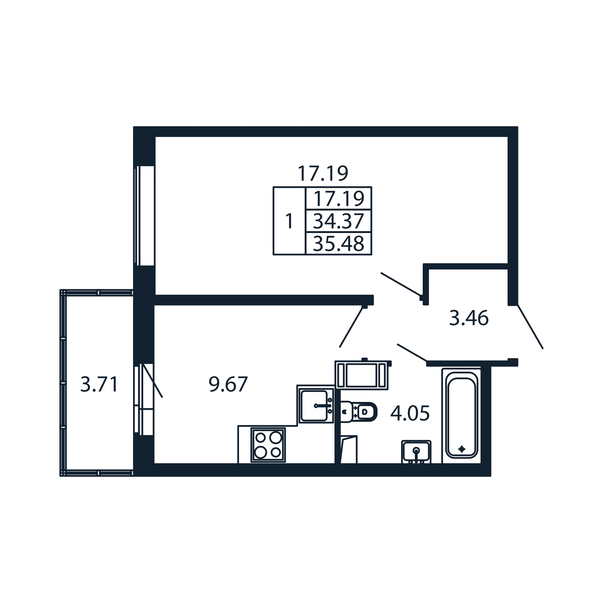 1 комн. квартира, 34.2 м², 4 этаж 