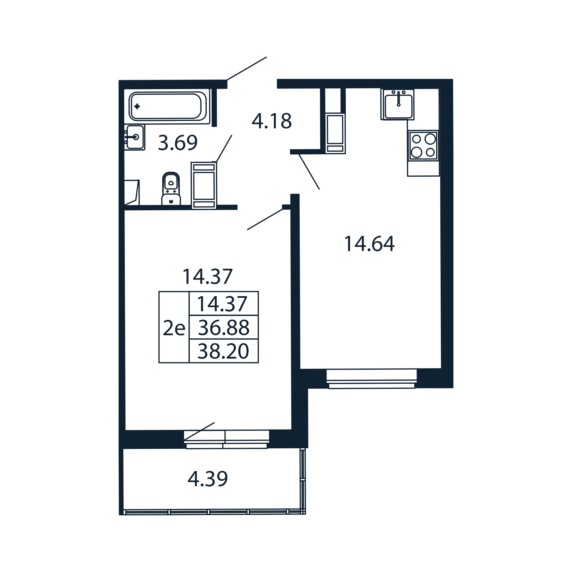 2 комн. квартира, 35.8 м², 3 этаж 