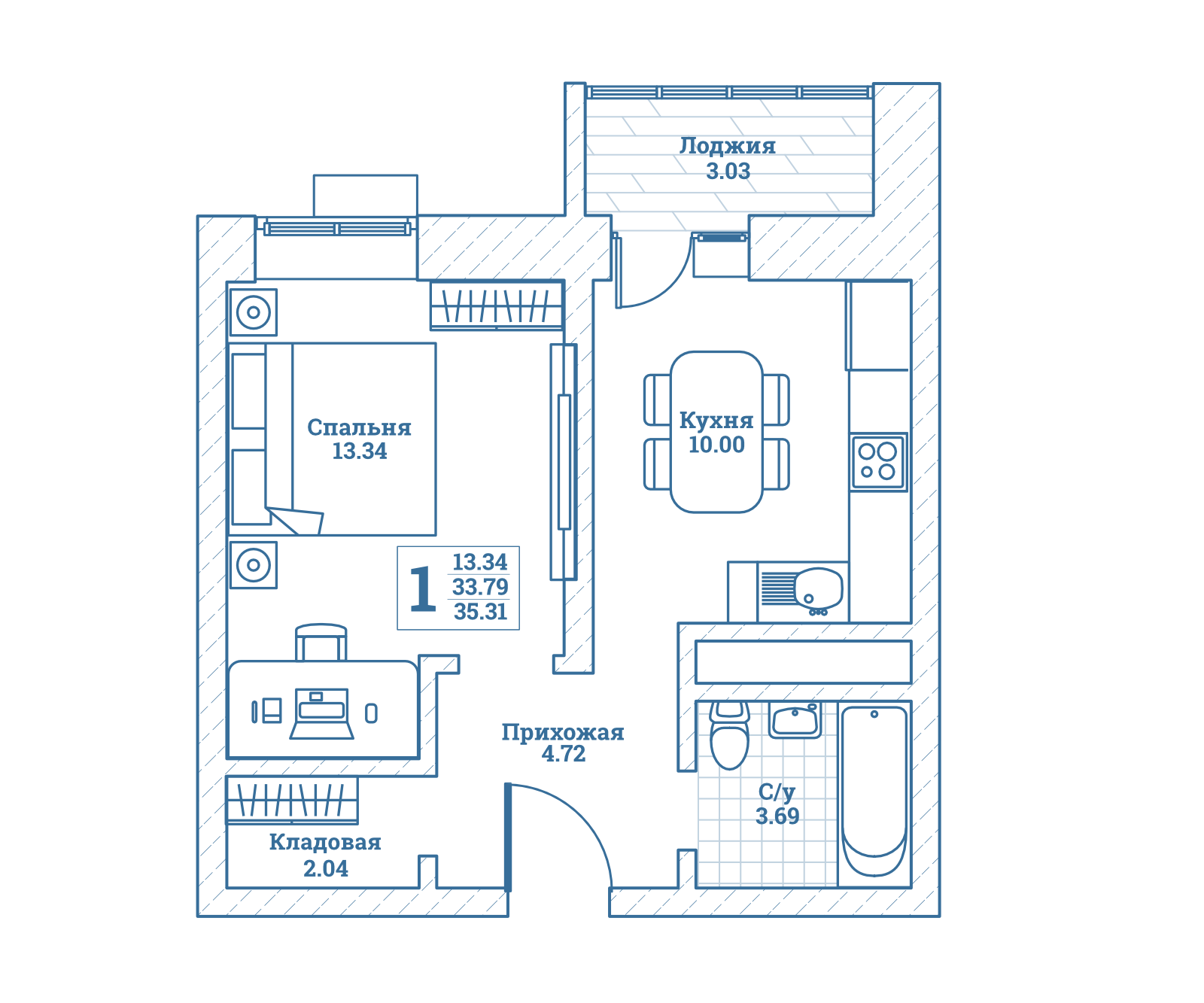 1 комн. квартира, 35.6 м², 7 этаж 