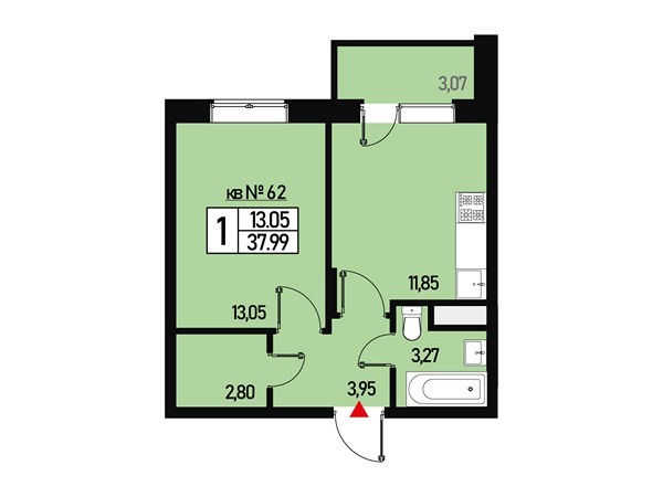 1 комн. квартира, 34 м², 1 этаж 