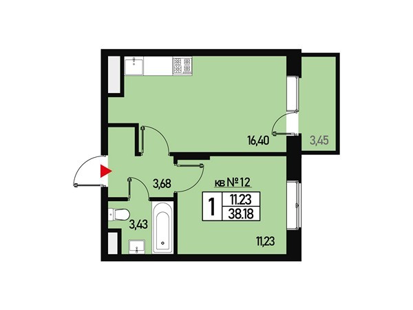 1 комн. квартира, 34 м², 2 этаж 