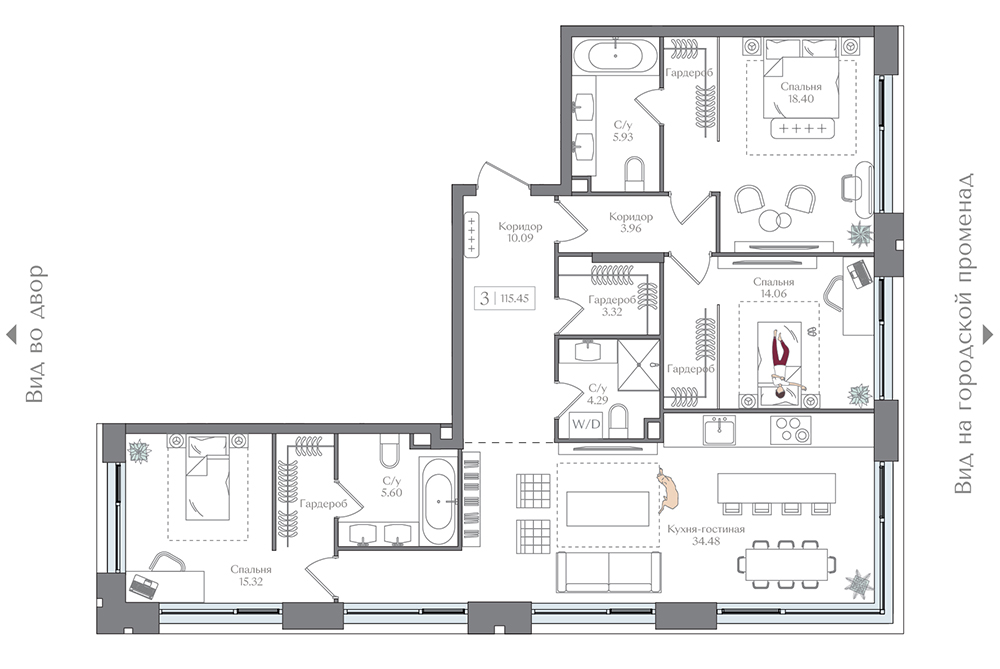 3 комн. квартира, 115.5 м², 7 этаж 
