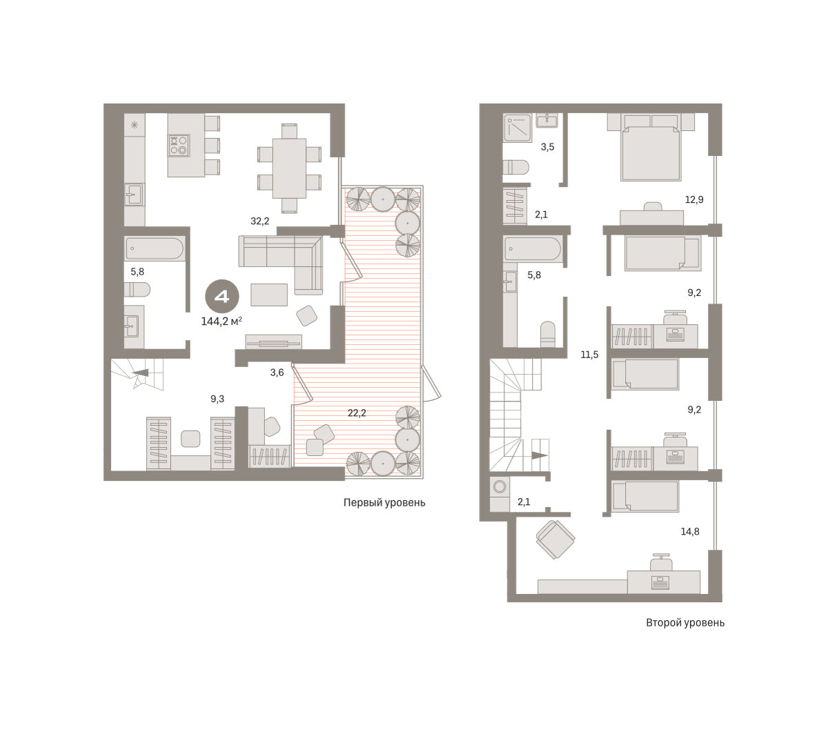 4 комн. квартира, 144.2 м², 1 этаж  (из 29)