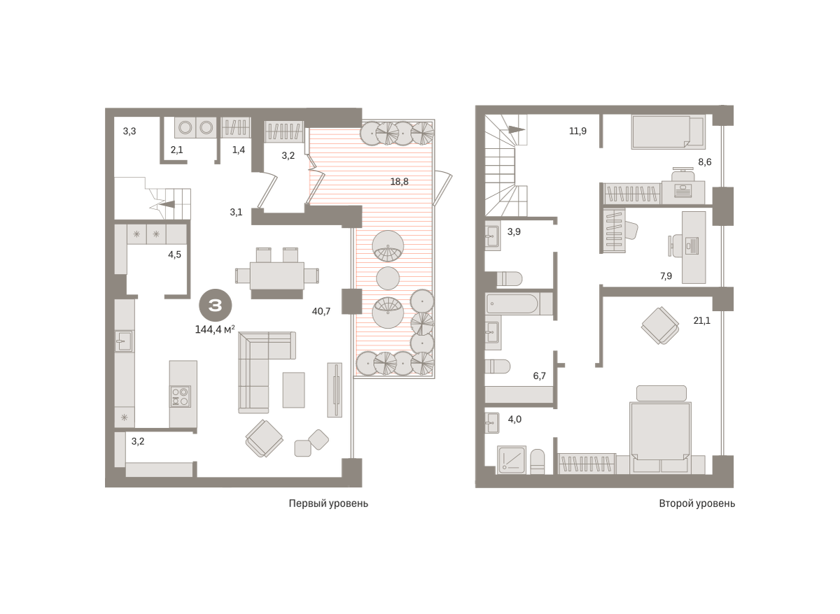 2 комн. квартира, 144.4 м², 1 этаж  (из 24)