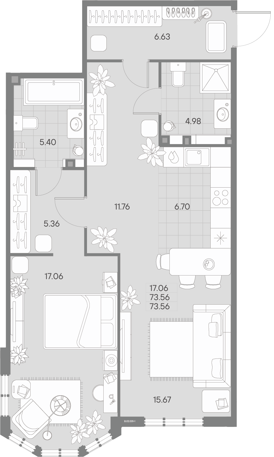 1 комн. квартира, 72.1 м², 2 этаж 