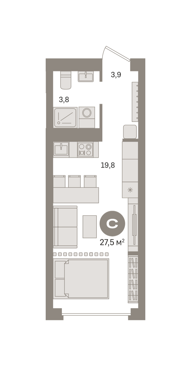 студия, 27.5 м², 22 этаж  (из 29)