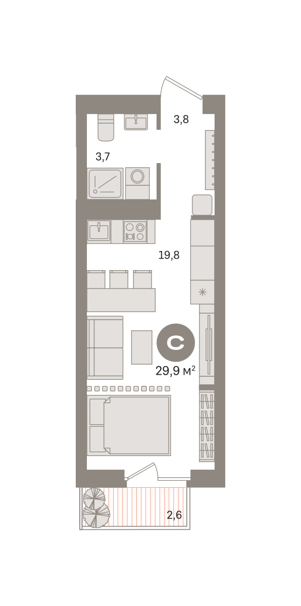 студия, 29.9 м², 14 этаж  (из 29)