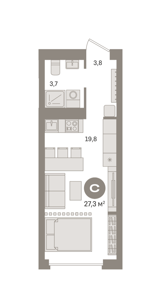 студия, 27.3 м², 13 этаж  (из 29)