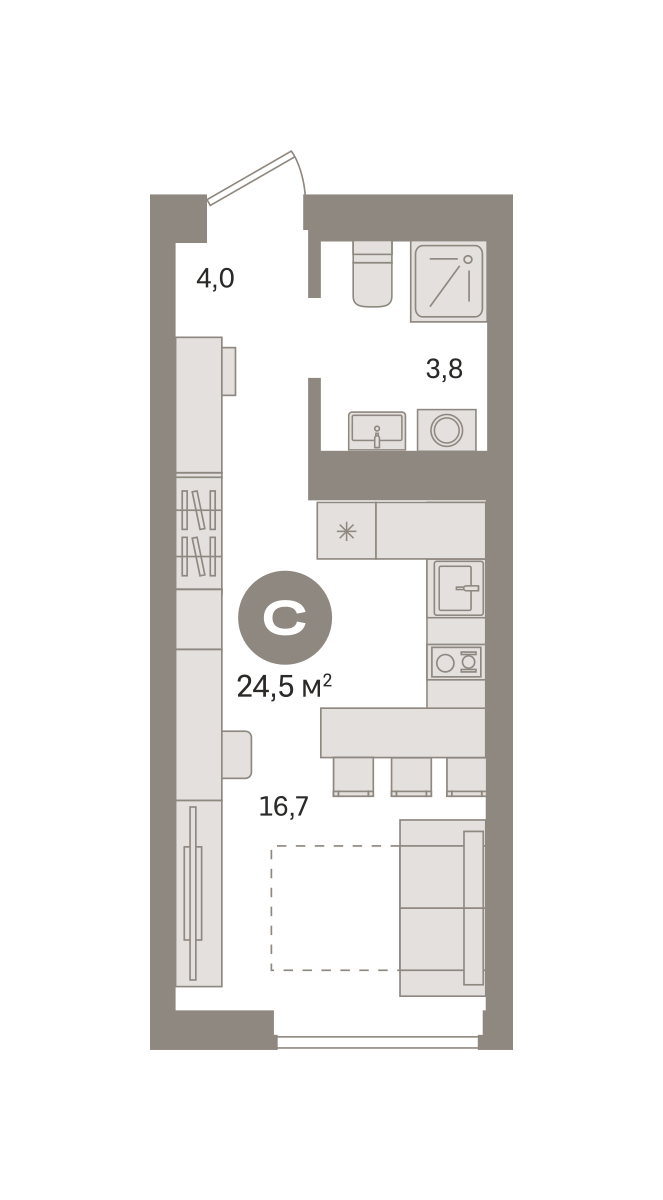 студия, 24.5 м², 12 этаж  (из 29)