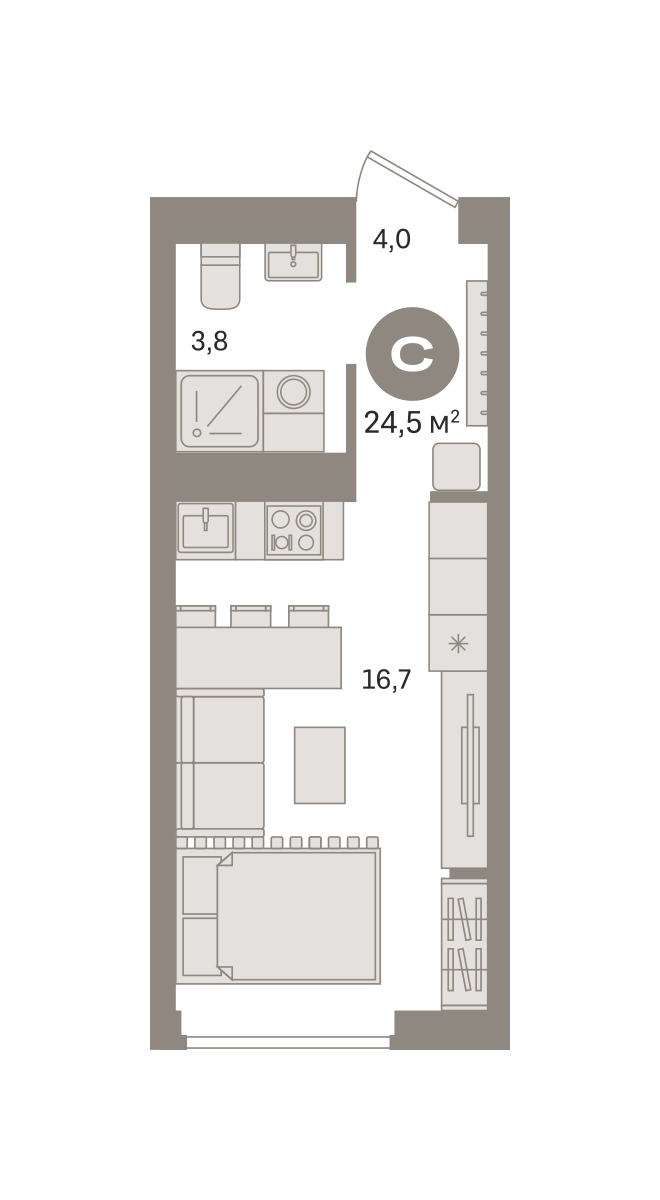 студия, 24.5 м², 12 этаж  (из 29)