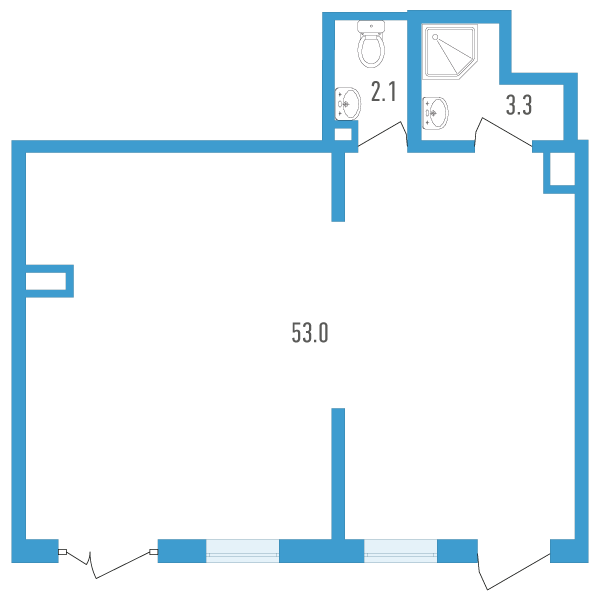 студия, 58.4 м², 1 этаж 