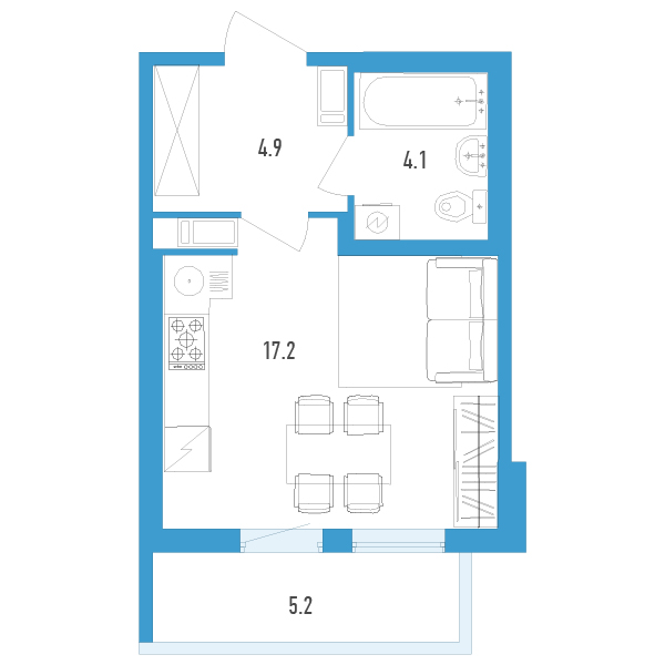 студия, 27.8 м², 6 этаж 